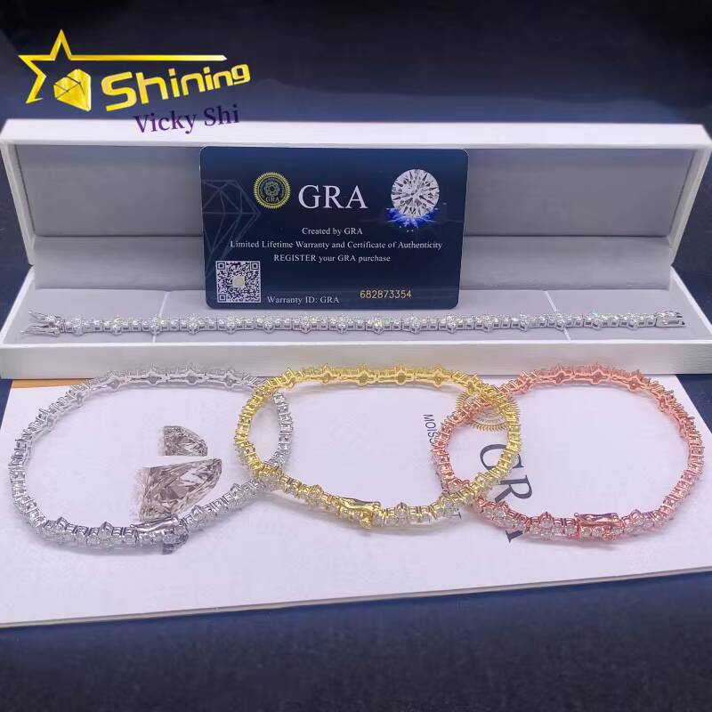 Shining Jewelry Pass Diamond Tester S925 Silver 3mm VVS Moissanite Tennis Bracelet Cross Design Diamond Tennis Chain