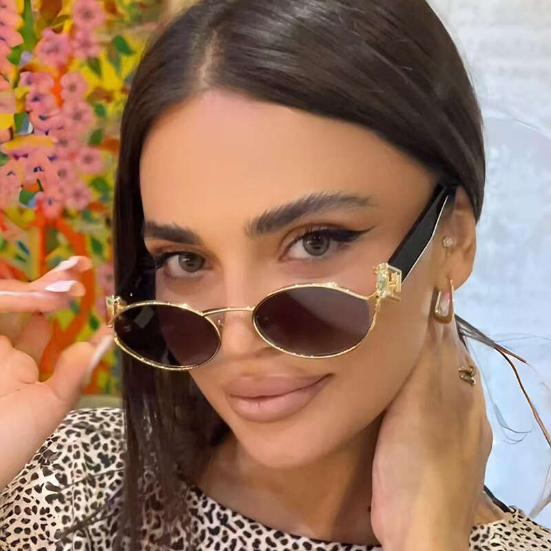 New Oval Full Frame Designer Fashion Letter F Decoration Glasses Trendy UV Protection Sunglasses