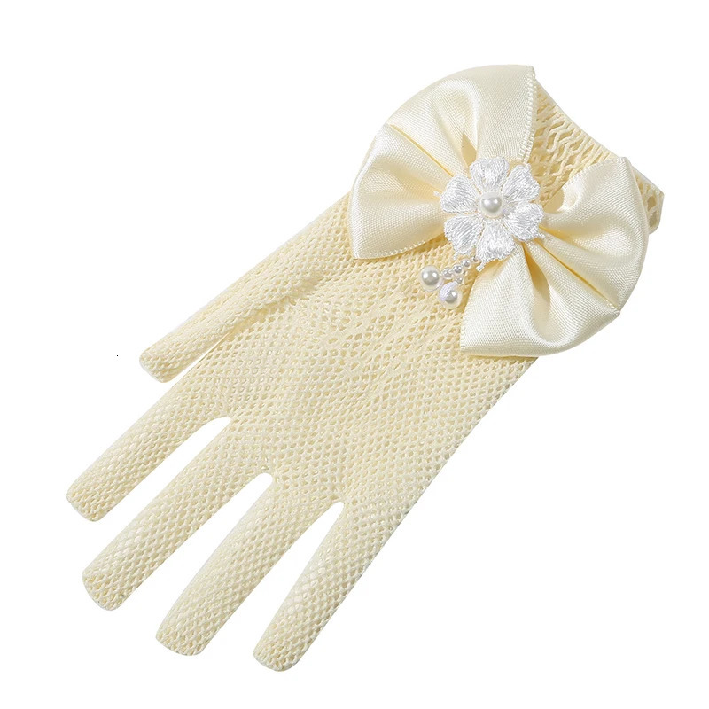 Mesh Bow White Gloves Dress Flower Girl Cute Simple Wedding Communion Party Princess Children Thin Short Elegant Mittens 250811