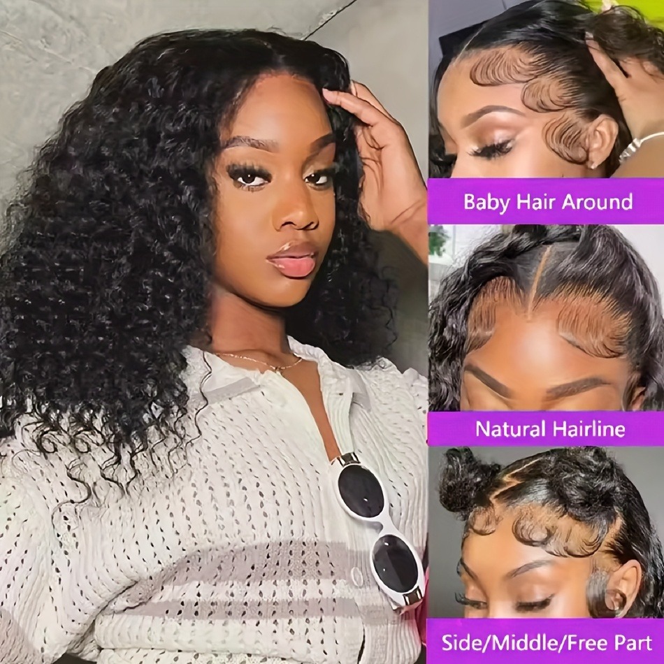 Curly Bob Wig Human Hair Wear Aad Go Glueless Wig 13x4 Kinky Curly Lace Front Wigs Pre Plucked for Black Women 180% Density HD Short Lace Wig for Wemo