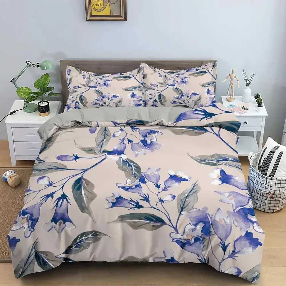 ic Duvet Cover Sets Flower Blue Gold KingQueenFullTwin Double Quilt Covers cases Bed Linens Bedding Set 260x220cm Y250819
