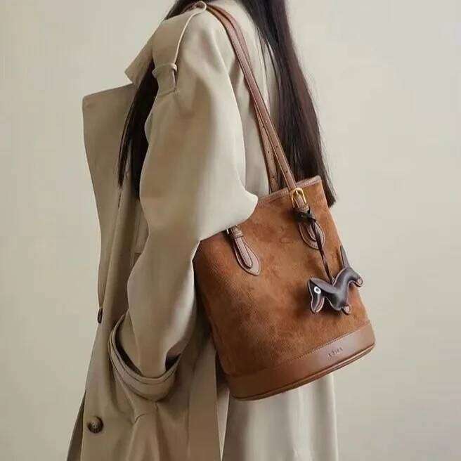 New Fashion Trend Joker Retro Corduroy Tote Female Large Capacity Shoulder Bucket Bag Purses And Female Bags