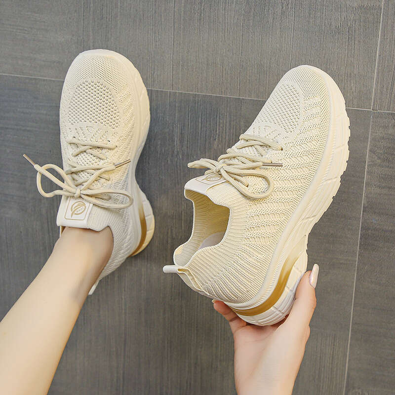 High-End 2023 Summer New Mesh Single Versatile Flyknit Casual Women's Shoes Thick-Soled Lightweight Breathable Sneakers