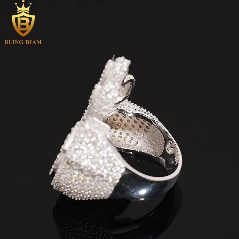 Hot Sale Hip Hop Jewelry Ring 925 Silver Ice Out VVS Moissanite Fully Diamond Mens Rings