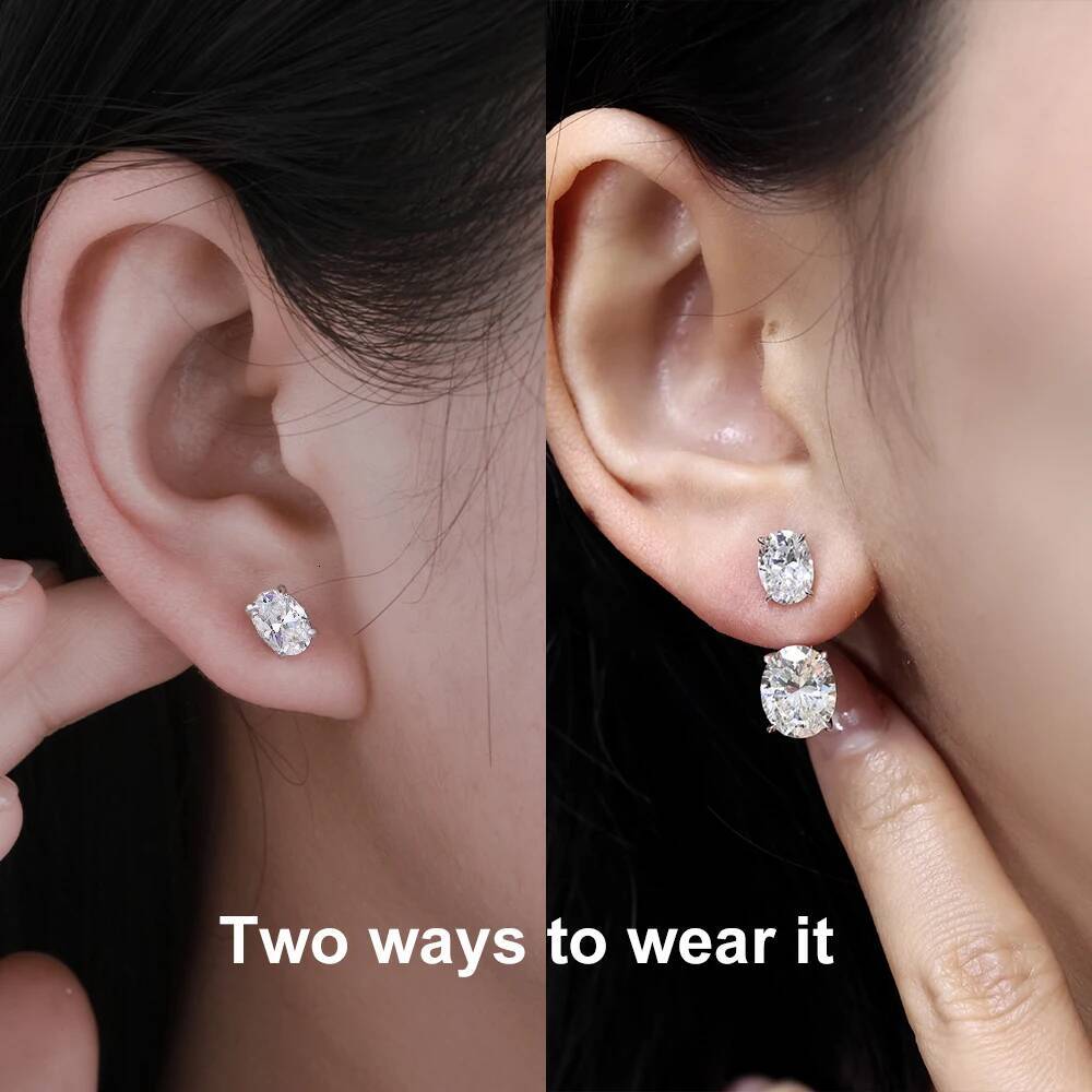 6CTTW Double Oval Cut Moissanite Stud Earrings for Women 925 Sterling Silver 2 in 1 Piercing Drop Earrings Party Jewelry GRA