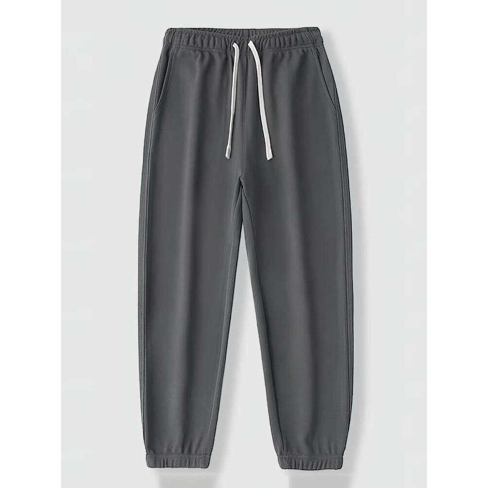 Casual Twill Knit Baggy Jogger Pants Men Brown Solid Color Sport Jogging Sweatpants 500g Outdoor Walking Gary Work Trousers