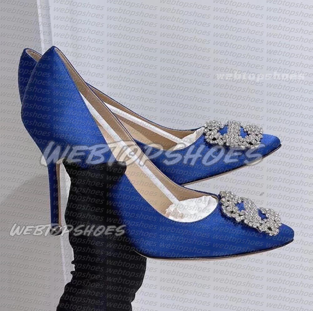 Designer High Heels Slingback heels Blahnik Maysli kitten heels Women's Satin rhinestone pointy pump 6-10cm women's sexy party wedding stiletto pumps size 34-43