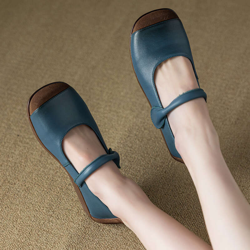 2025 Summer Autumn New Shallow Genuine Leather Mom Round Toe Flat Non-Slip Comfortable Mid-Age Women's Single Shoes