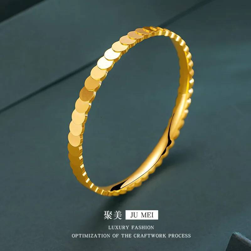 Luxury 24K 9999 Pure Gold real gold Fish Scale Flash Womens Bracelet Long Scale Ring Bracelet