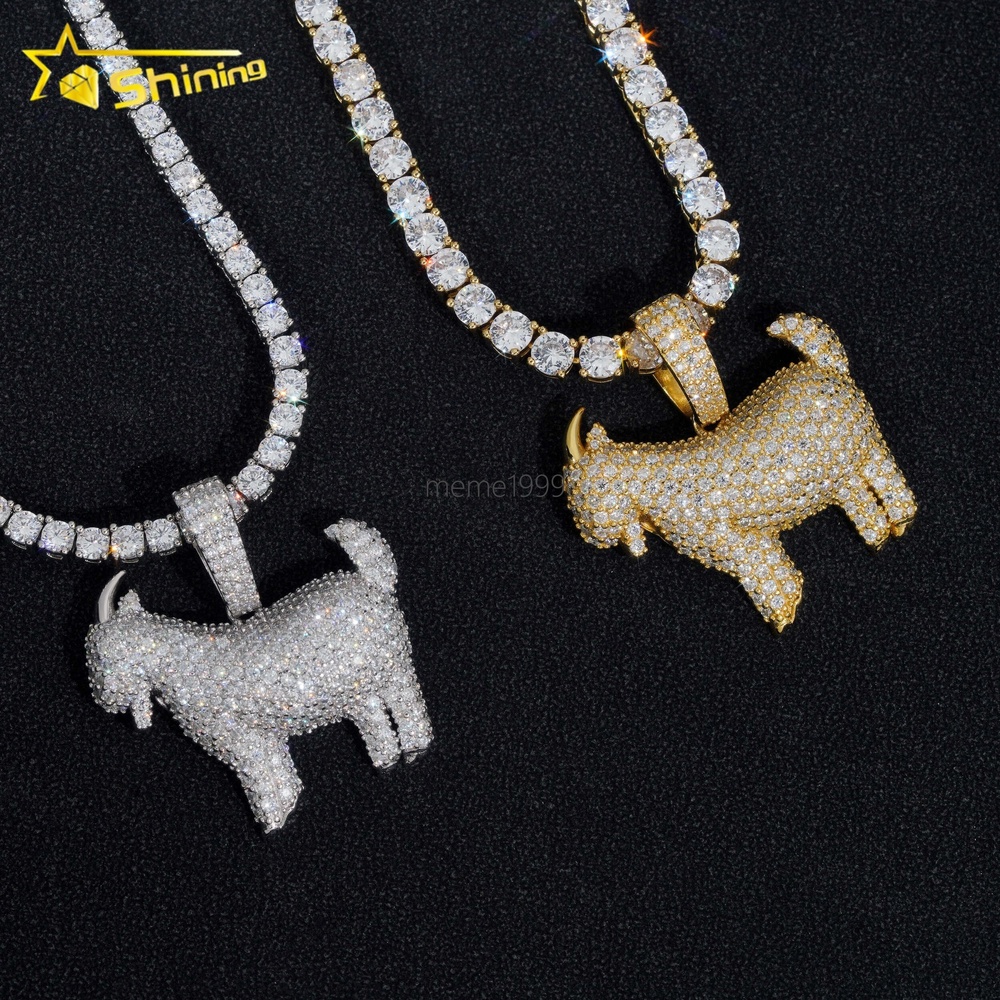 Pass Diamond Tester Hip Hop Jewelry 925 Silver Gold Plated Diamond Goat Iced Out Pendant Custom Moissanite Pendant