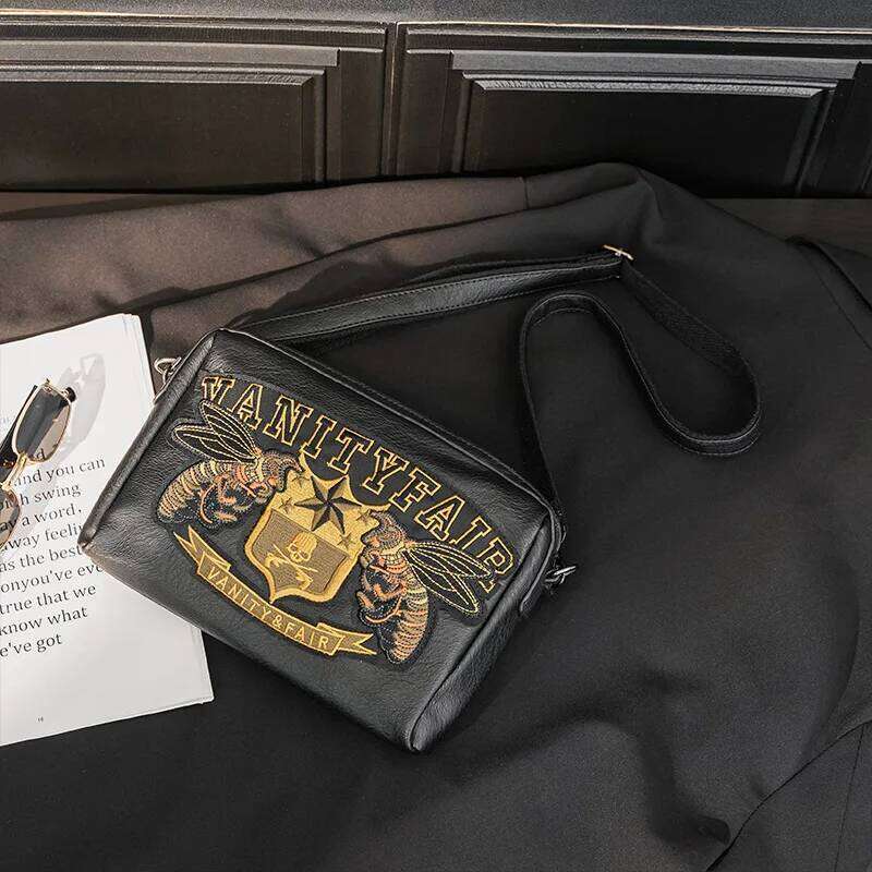 Embroidery Bee Fashion Multifunction Clutch Men Shoulder Crossbody Messenger Bag Man Handbag