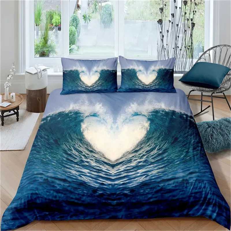 3D Ocean Waves Bedding Set Queen Size Soft Summer Sea Beach Duvet Cover Set Hawaiian Tropical Print Comforter Cover cases Y250819