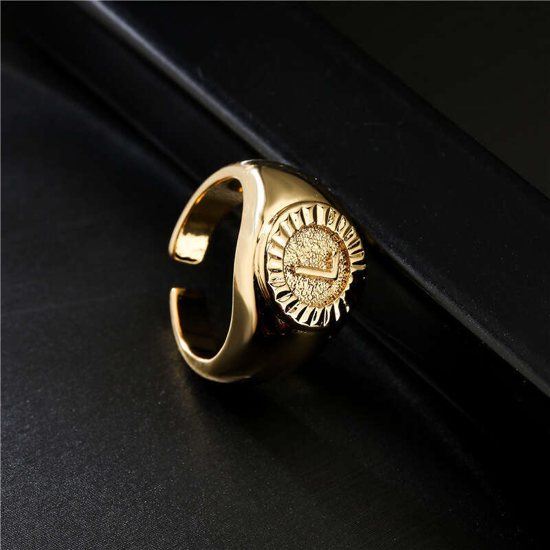 Fashion Letter Copper Gold-Plated Open Designer Design Adjustable Ring