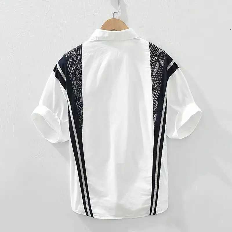 New Fashion Niche Geometric Pattern Color Block Short-sleeved Shirt Mens Loose and Simple Mens Top Casual Shirt Trendy Y250819