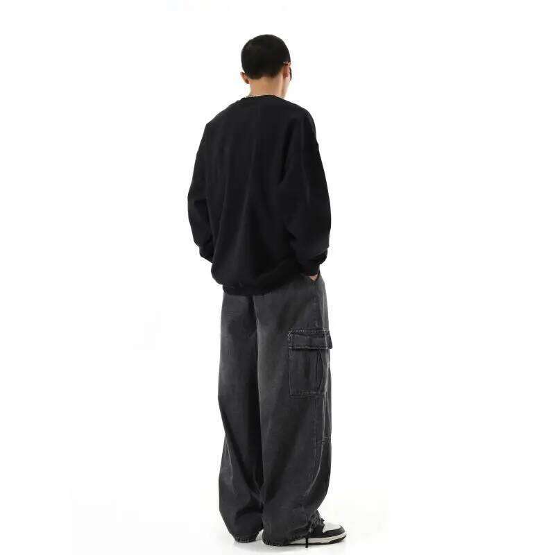 Y2k Black Baggy Cargo Jeans Trousers Men Streetwear Casual Hippie Jogging Wide leg Oversize Old Money Vintage Denim Pants
