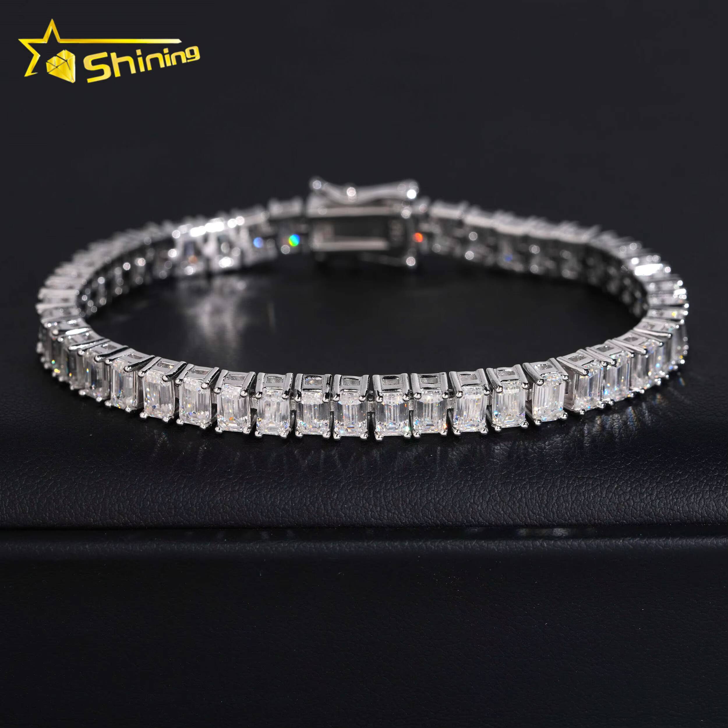 New Arrival VVS Moissanite Bracelet Collection Iced Out 925 Silver Men Women Oval Emerald Cut Moissanite Tennis Bracelets