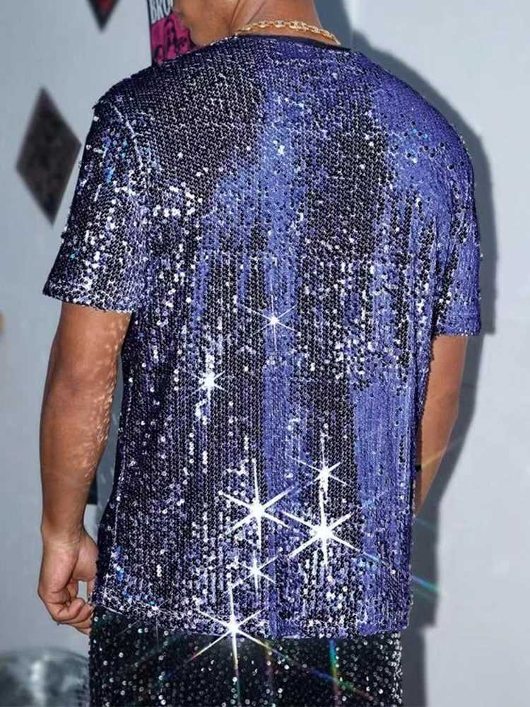Vintage Mens Sequin T Shirts Fashionable Plaid Glitter Designer T-shirt Men Summer New Casual Short Sleeve O Neck Shinny Tees Y250819
