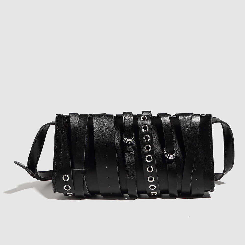 Punk Trendy Patchwork Rivet Belt Shoulder Motorcycle Crossbody Baguette Small Square Women's Bag