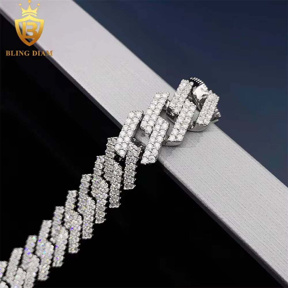 14mm Hot Selling Hip Hop Cuban Link Chain 925 Sterling Silver VVS Moissanite Pass Diamond Tester Bracelet Necklace