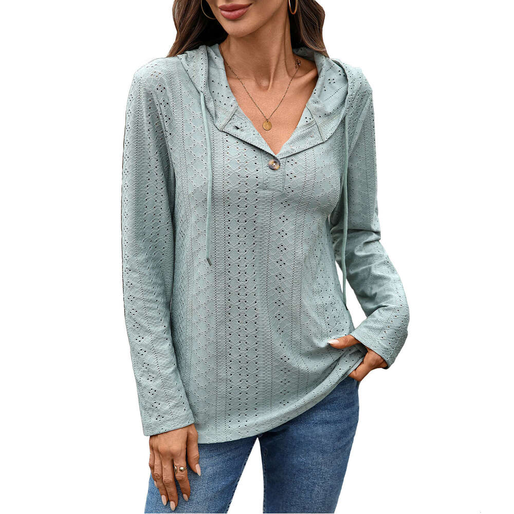 Autumn and Winter New Solid Color Button Hooded Loose Long Sleeve Sweatshirt for Women