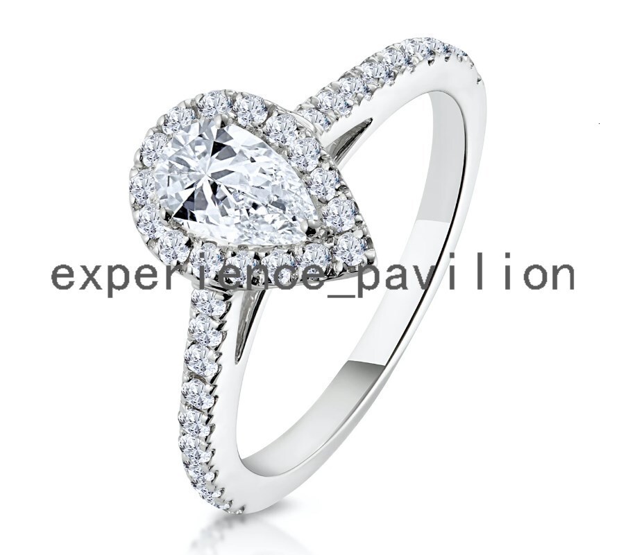 Luxury halo Engagement Rings Wedding Moissanite Ring Pear 1ct 14k White Yellow Gold Jewelry