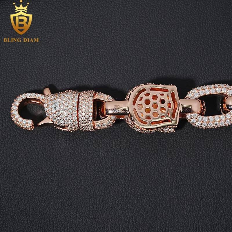 14.6mm Hip Hop Jewelry Skull Cuban Link Chain 925 Sterling Silver VVS Moissanite Iced Out Bracelet Necklace