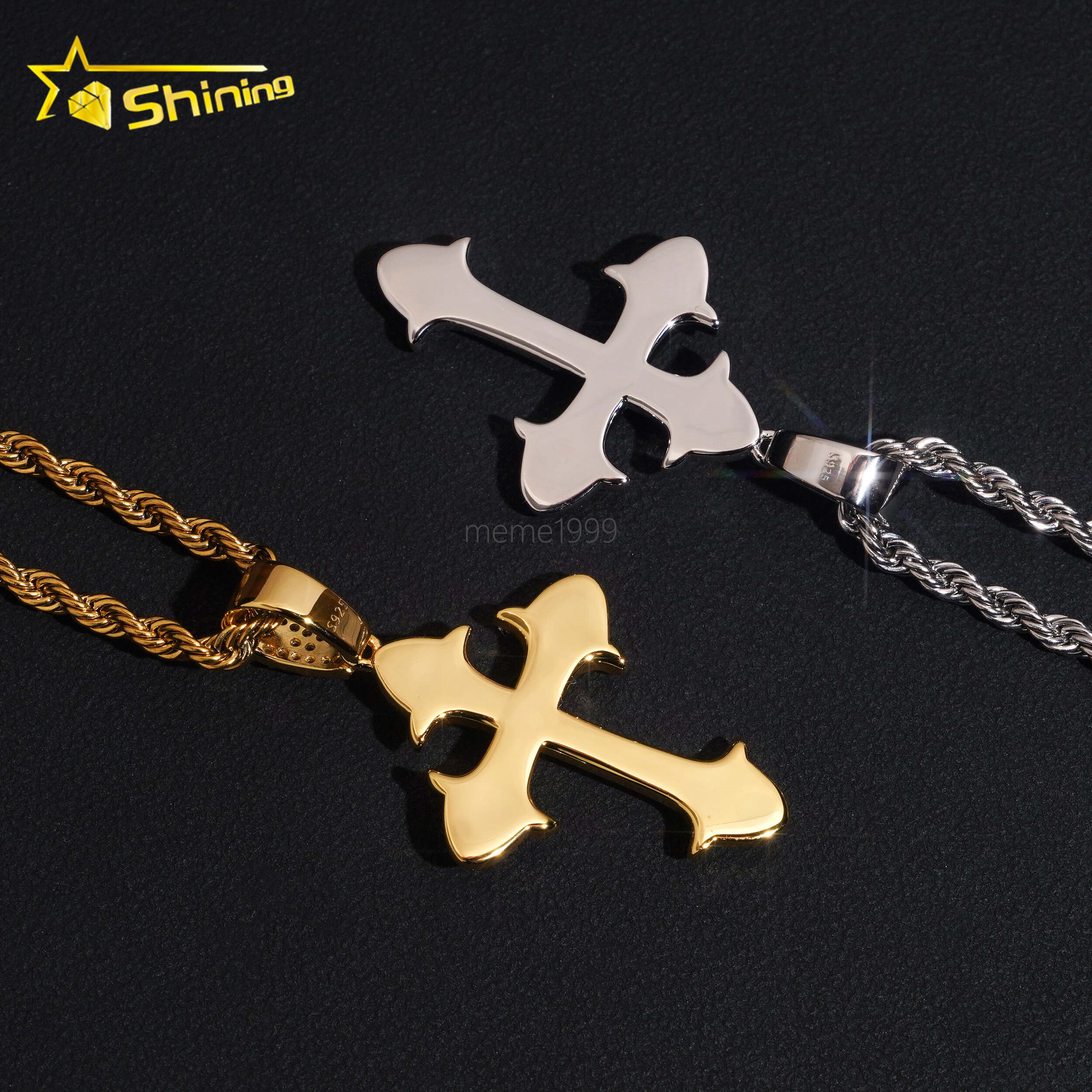 Fine Jewelry 925 Sterling Silver Gold Plated Moissanite Cross Pendant Custom Men Hip Hop Iced Out Pendant Necklace