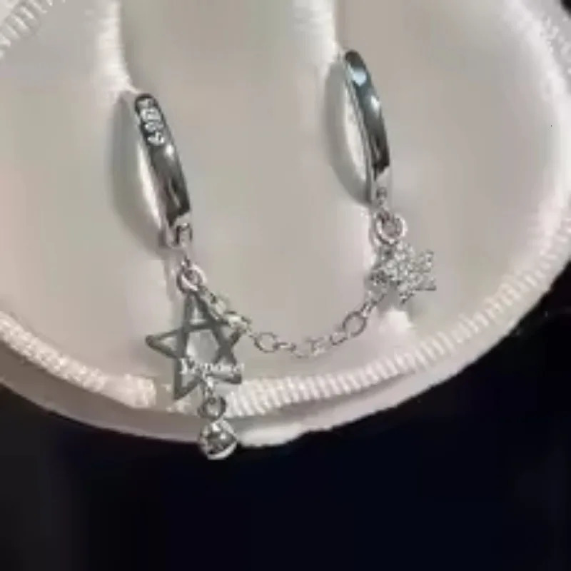 1PCS Silver Color Star Chain Double Ear Hole Stainless Steel Bone Nail Y2K Fashion tie Earrings for Women Jewelry 250811