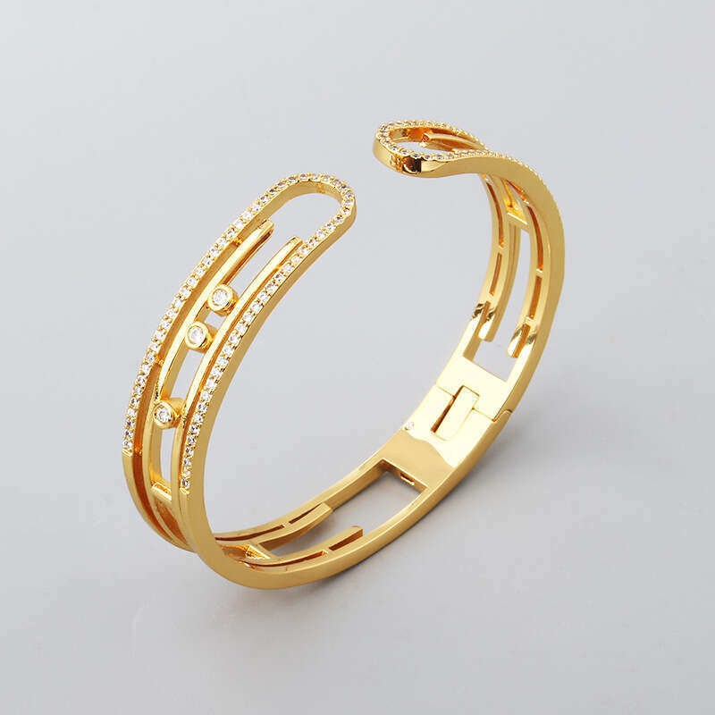 Japanese and Korean Simple Micro Inlaid Zircon Open H Letter Elegant Hollow Couple Bracelet Live Hot Item