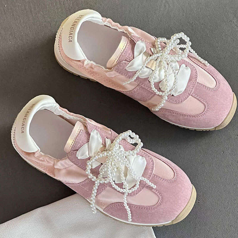 Korean Style Beaded Bowknot German Training for Women 2025 Summer New Breathable Soft Sole Campus Sports Forrest Gump Shoes