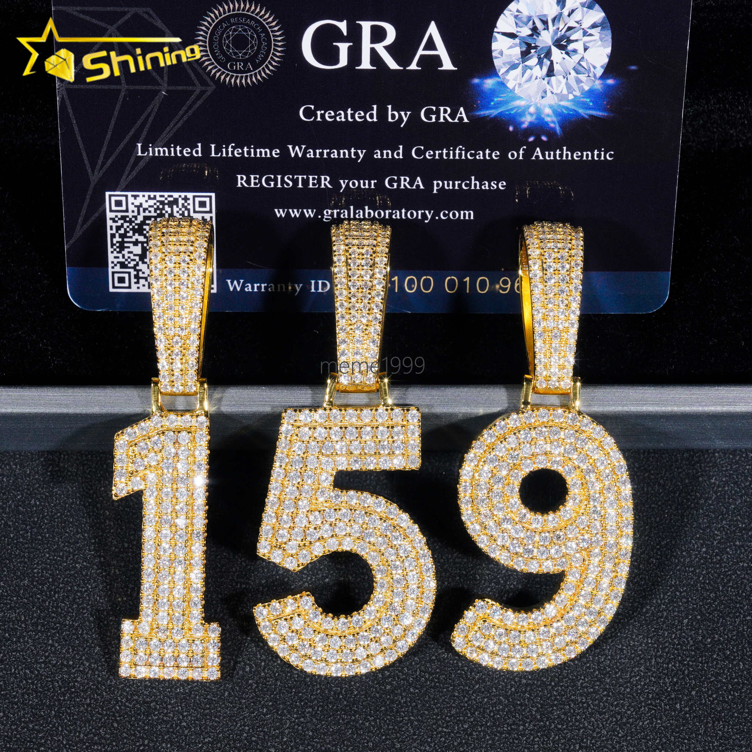 Free Rope Chain Custom High Quality Iced Out VVS Moissanite Diamond Silver 925 Initial Hip Hop Letter Number Pendant