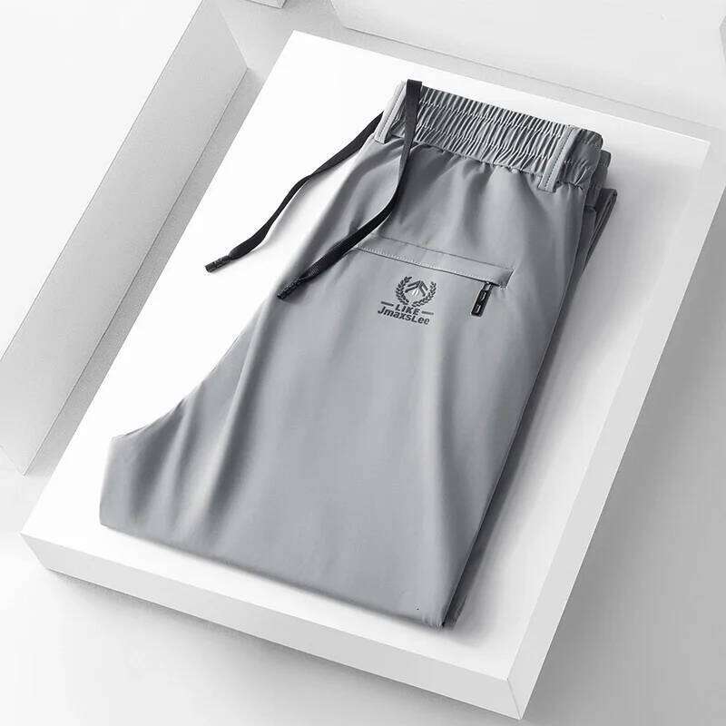 2024 Summer Soft Ice Silk Fabric Men's Thin Casual Pants Korean-style fashion Straight High Stretch Trousers Male Brand