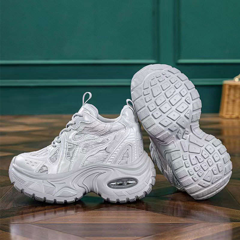 Summer Autumn Hollow Breathable Mesh 2025 New Ins Style Small Size Instant Height Increase 11cm Versatile Cushioned Dad Shoes