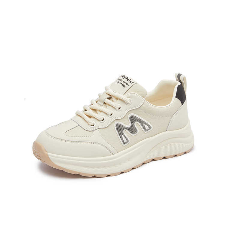 Foam-bottomed genuine leather Agan shoes for women, 2025 autumn new style, thick sole, sports women's shoes, casual dad-style shoes, versatile wo