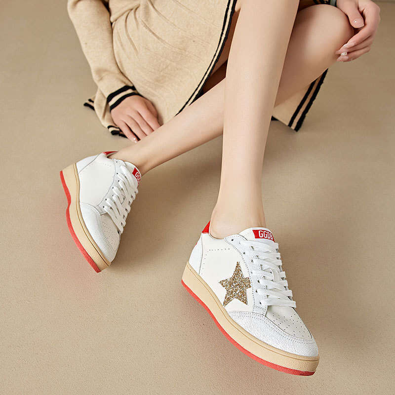 6cm White Sneakers Star Thick Sole Women 2024 New Style Height Increasing Sports Casual Fashion Board Shoes