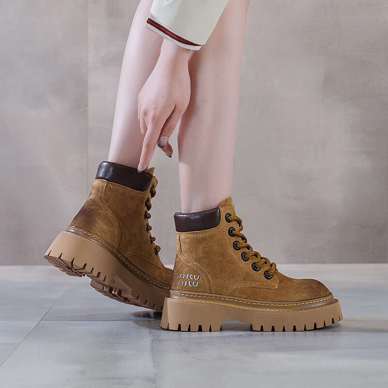 Platform Martin 2024 Autumn Winter New Workwear Western Cowboy Chunky Shoes British Style Short Boots for Women