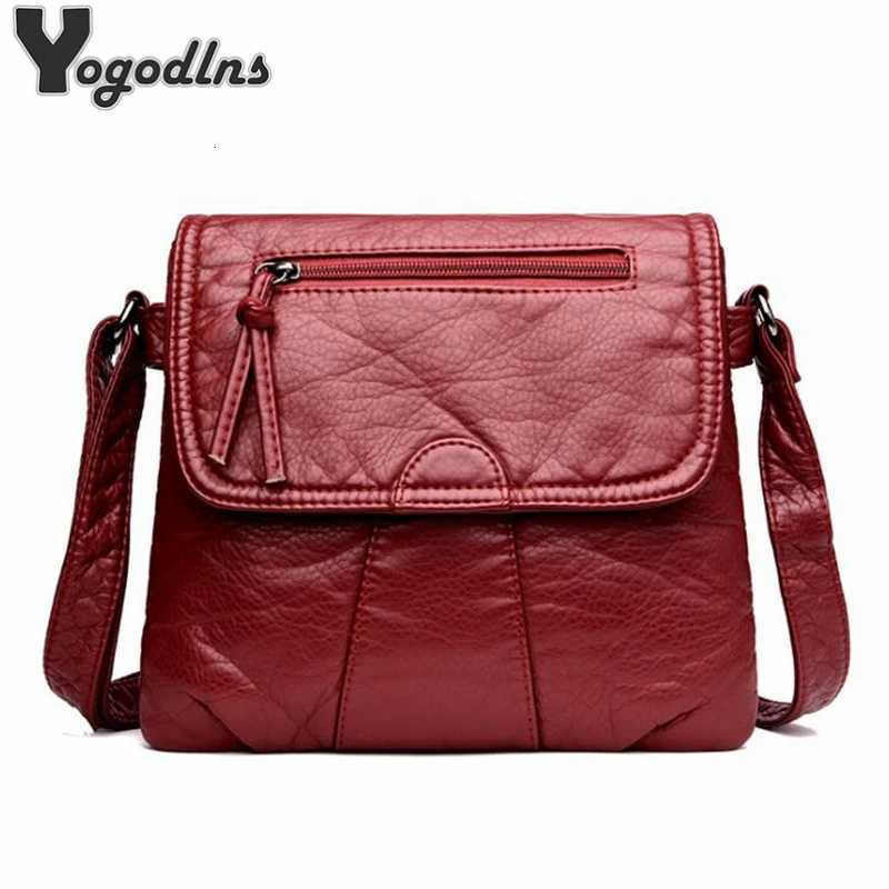 Black Small Women Messenger Bag Soft Washed PU Leather Crossbody Bag Female Handbag Purses Y250819
