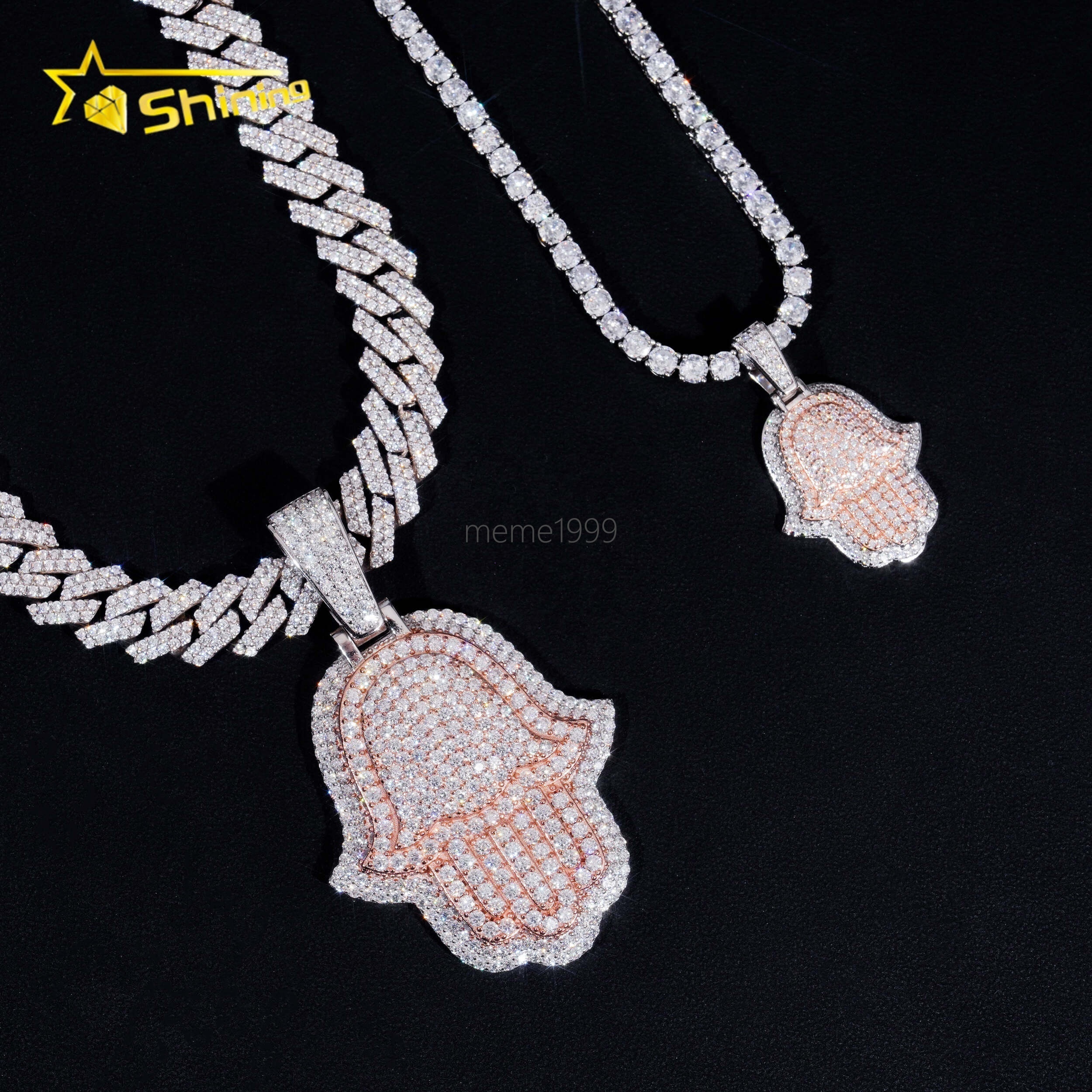 Hip Hop High Quality Two Tone Rose Gold 925 Silver Hamsa Iced Out Moissanite Pendant