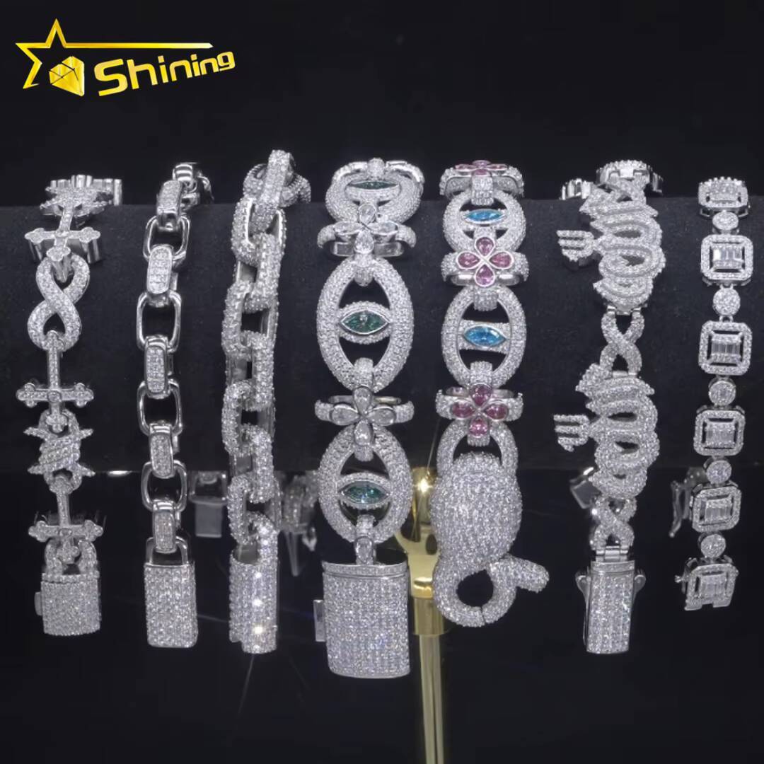 Hot Selling Hip Hop Jewelry 6mm 8mm 10mm Sterling Silver 925 14K Gold Iced Out Cuban Link Bracelet Moissanite Cuban Bracelet