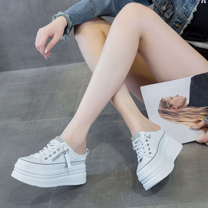 2025 Casual Hollow Out Rocking Platform Shoes Internet Celebrity Spring Fashion Half-Slip Height Increasing Summer High Heels