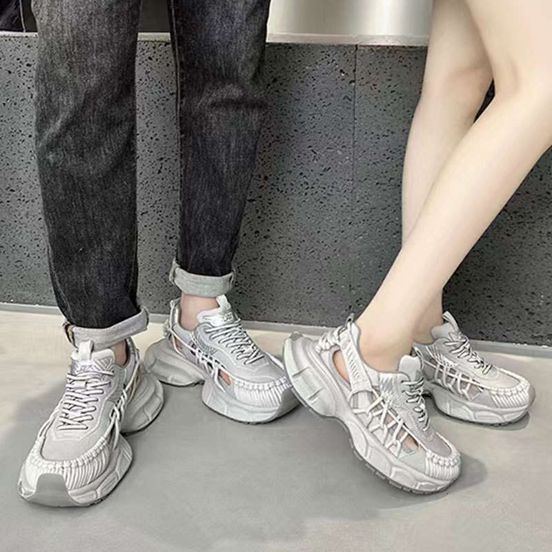 2025 Summer New Thick-Soled Hollow Mesh Breathable Dad for Women Running Couple Casual Sports Shoes