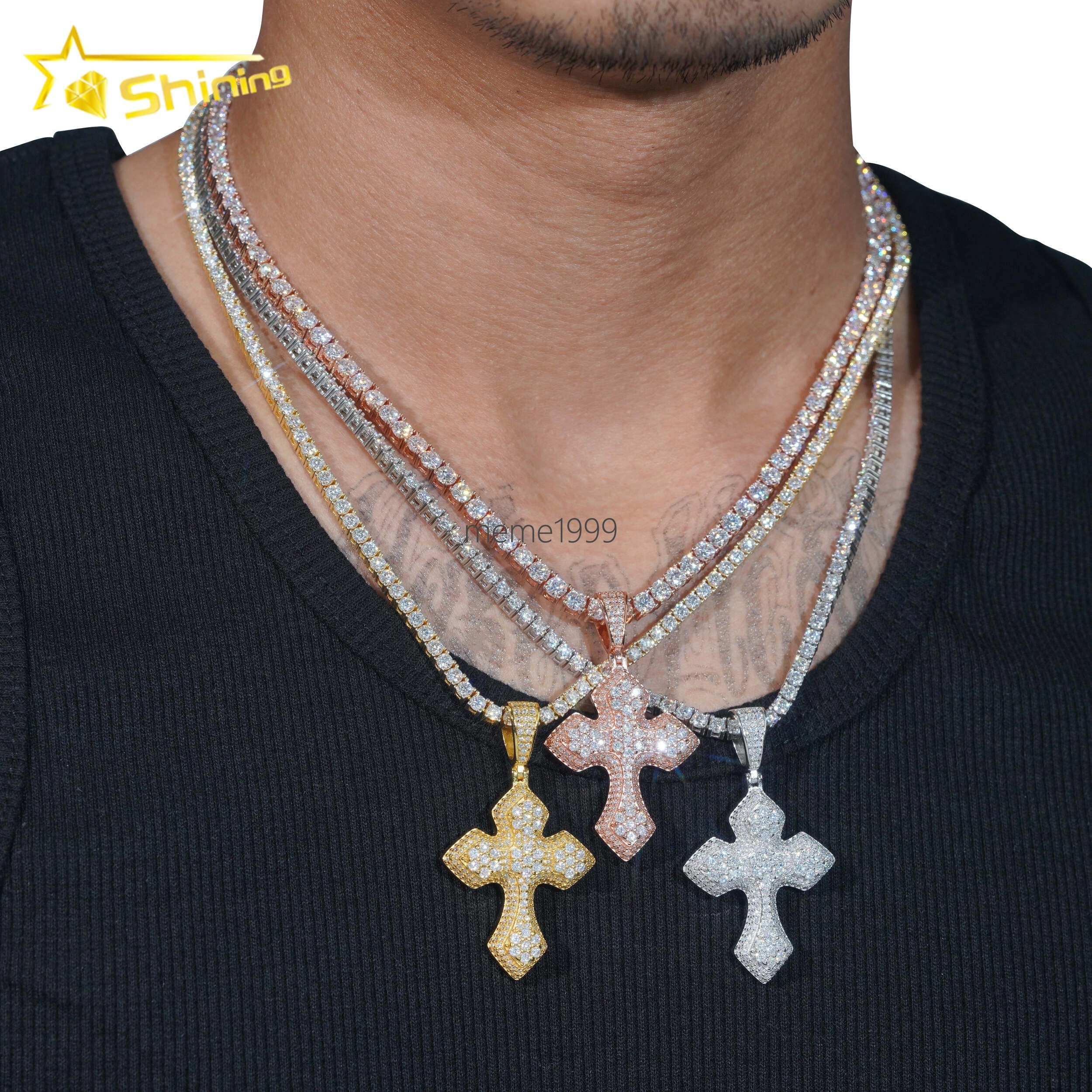 GRA Pass Diamond Tester Hip Hop Jewelry 925 Silver Gold Plated Iced Out VVS Custom Moissanite Pendant Cross Pendant