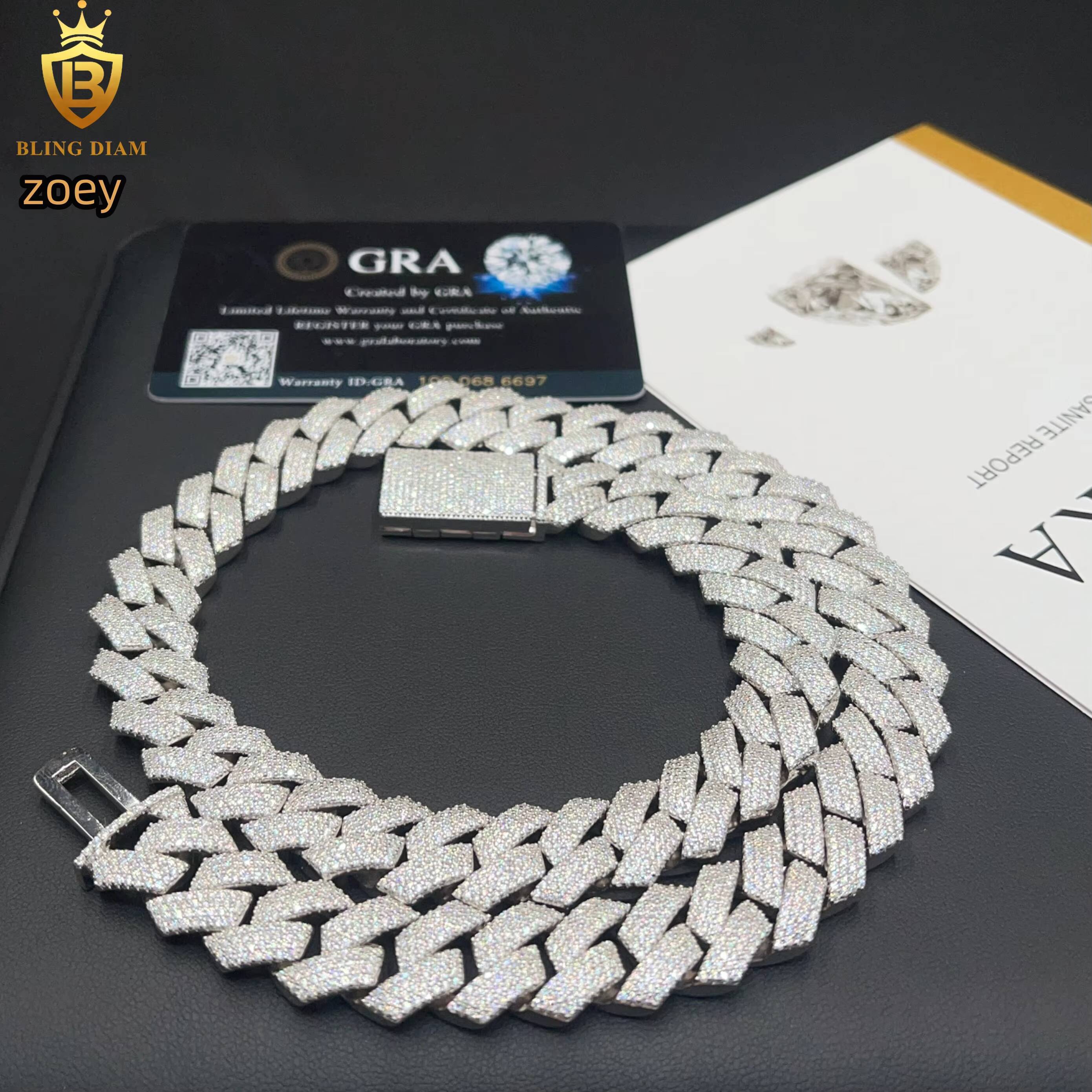 15mm Hip Hop Rapper Jewelry 4 Rows Iced Out High Quality Miami Cuban Link Chain Vvs Moissanite 925 Silver for Men Necklace