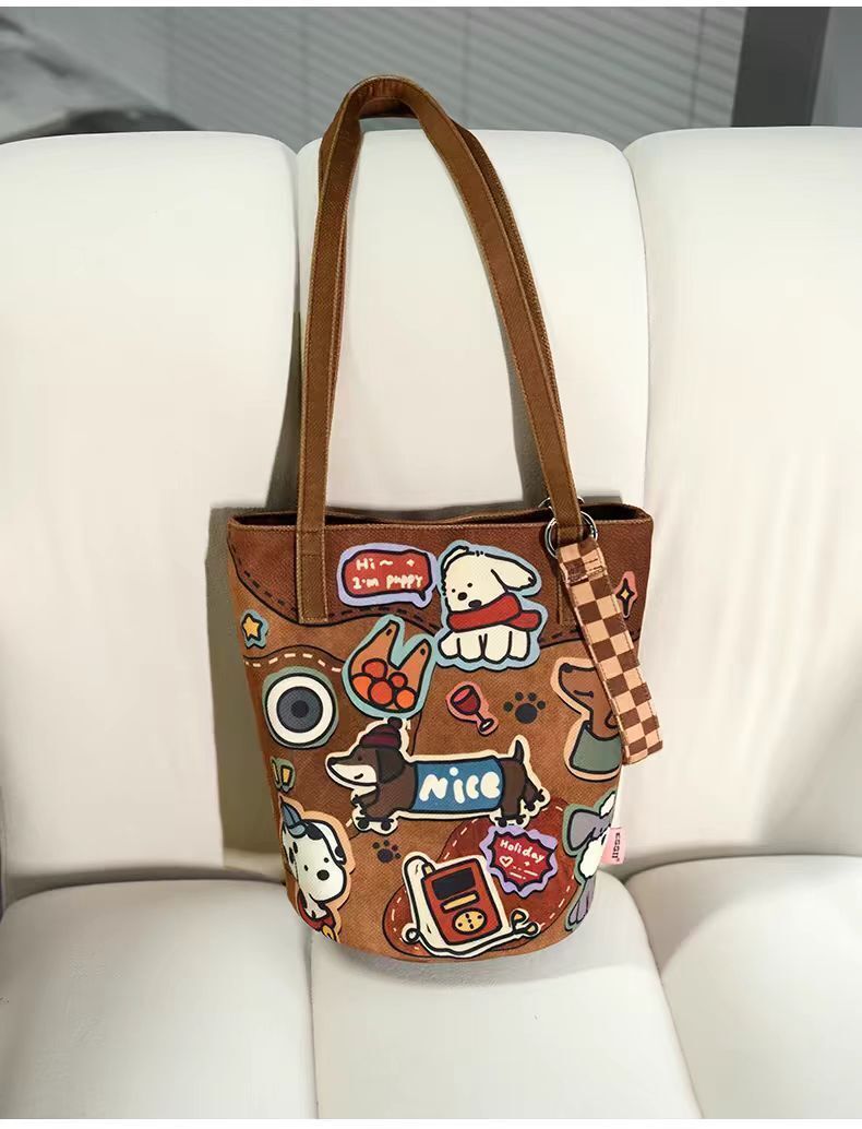 Autumn New Women s Shoulder Cute Dog Printed Commuter Autumn New Designer Casual Fashion Large Capacity Single Shoulder Canvas Women s Crossbody