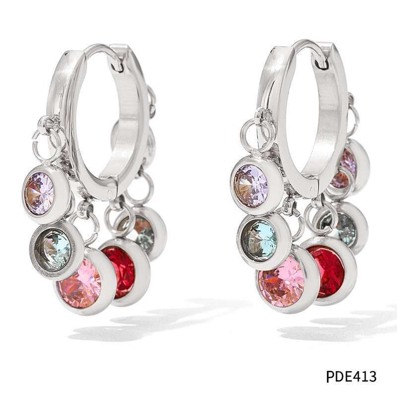 Design Sense Colorful New Zircon Geometric Exquisite Stainless Steel Designer Tassel Earrings for Women