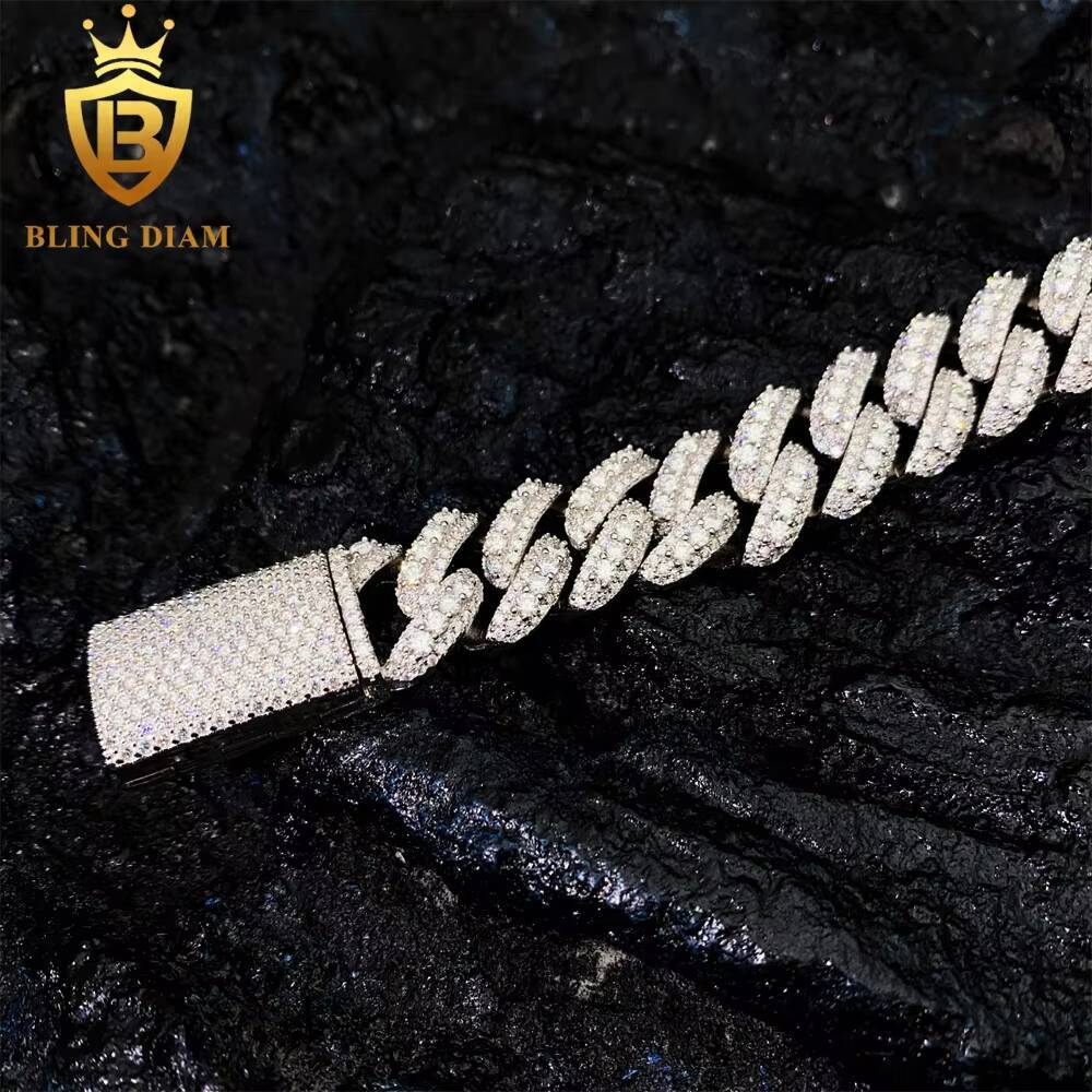 16mm Hip Hop Jewelry 925 Sterling Silver VVS Diamond Moissanite Iced Out Miami Cuban Link Chain Bracelet Necklace
