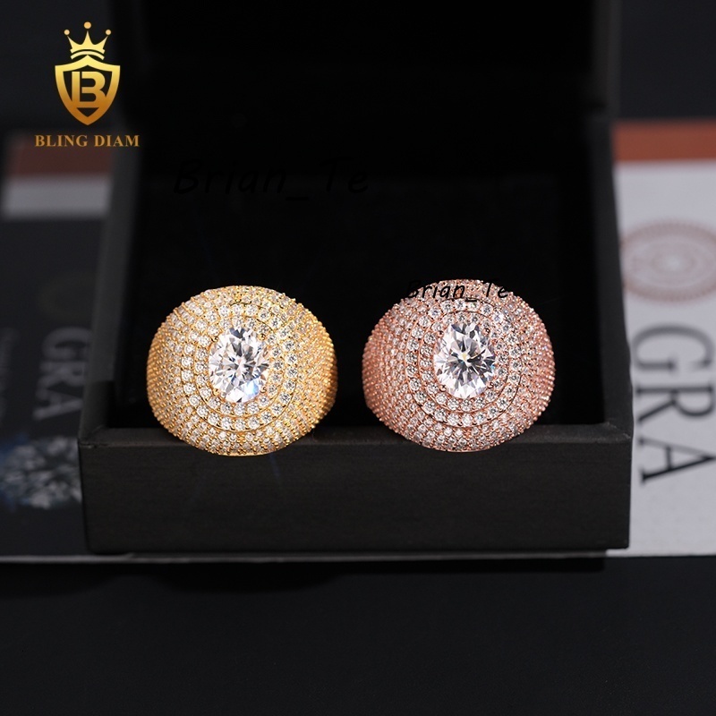 Hot Selling Fashion Jewelry 925 Sterling Silver Hip Hop Luxury Iced Out Jewelry Oval Moissanite Hip Hop Ring Men