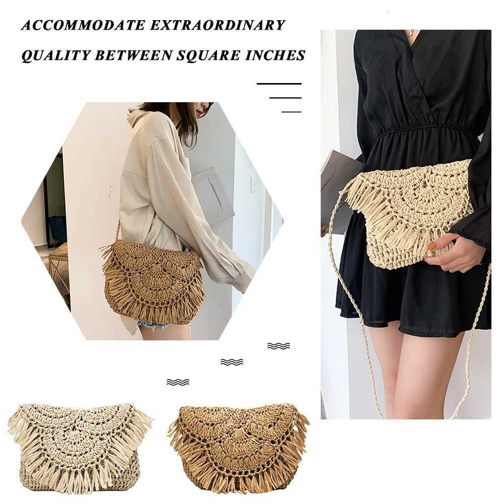 Popular Simple Female Daily Bag Summer Beach Slim Flap Handbag Women Tassels Straw Rattan Weave Crossbody Bag Y250819