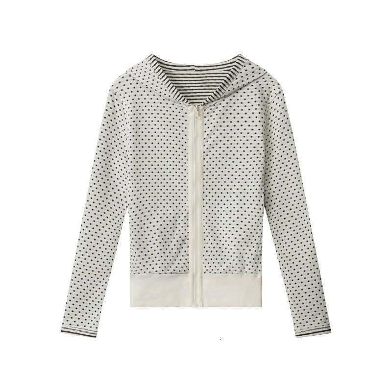 Heyhenry Striped And Spotted Reversible Design Hooded Cardigan Sweatshirt For Women Long Sleeve Short Style Ins B5