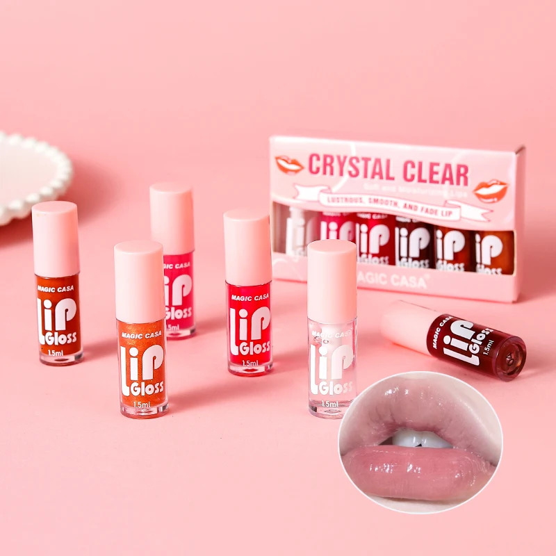 MAGIC CASA 6Piece Set WaterGloss Jelly Lip Oil Plumping Hydrating Makeup Base LongLasting Moisture 250809
